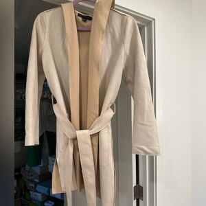 Beautiful tan suede jacket with side pockets and tie